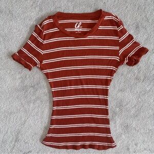 Charlotte Russe orange and white striped fitted short sleeve tee top